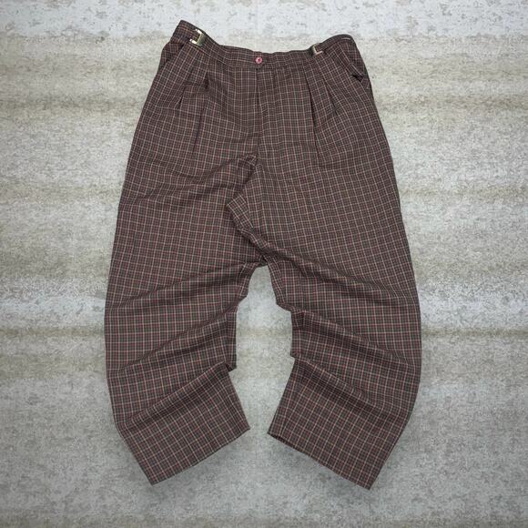 True Vintage 70s Dress Pants Womens 14 Plaid Brown Orange Green Pleated - Picture 2 of 4